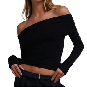 NWT Commense Off Shoulder Overfold Long Sleeve Crop Top Size Small